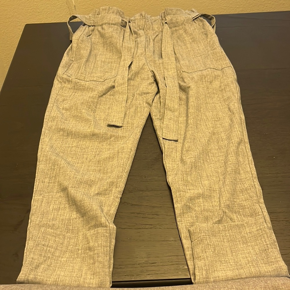 Gray Work Pull On Pants L with Stylish Belt